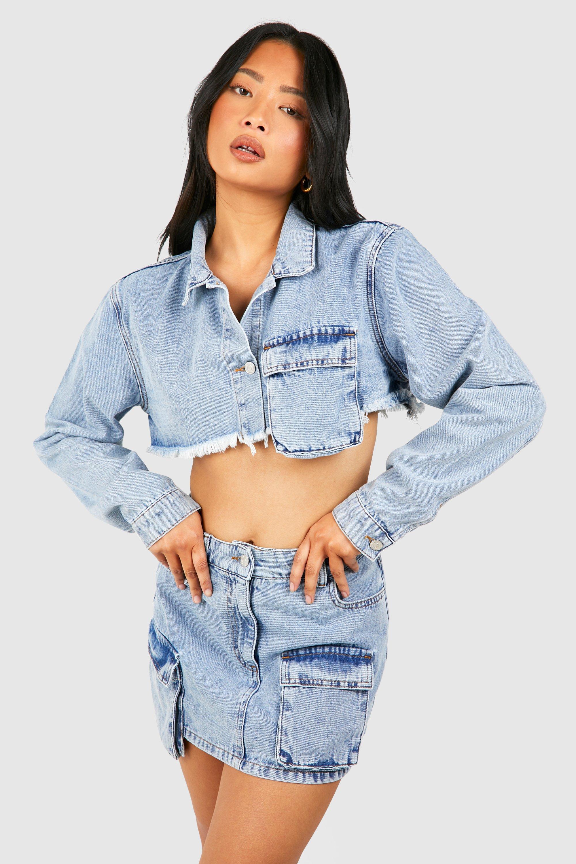 Petite Pocket Detail Denim Jacket boohoo UK